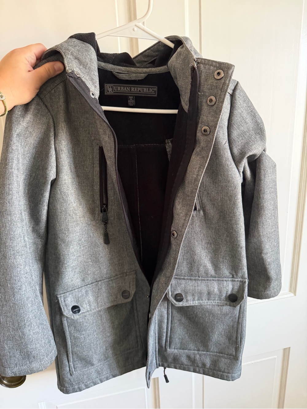 Urban Republic Gray Hooded Field Raincoat with Zip Chest Pocket